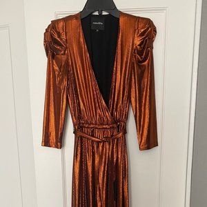 Retrofete Long Maxi Wrap Dress, Deep Brown/Gold/Bronze - Size S (4)